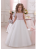 Beaded Pink Satin Ivory Tulle Floor Length Flower Girl Dress